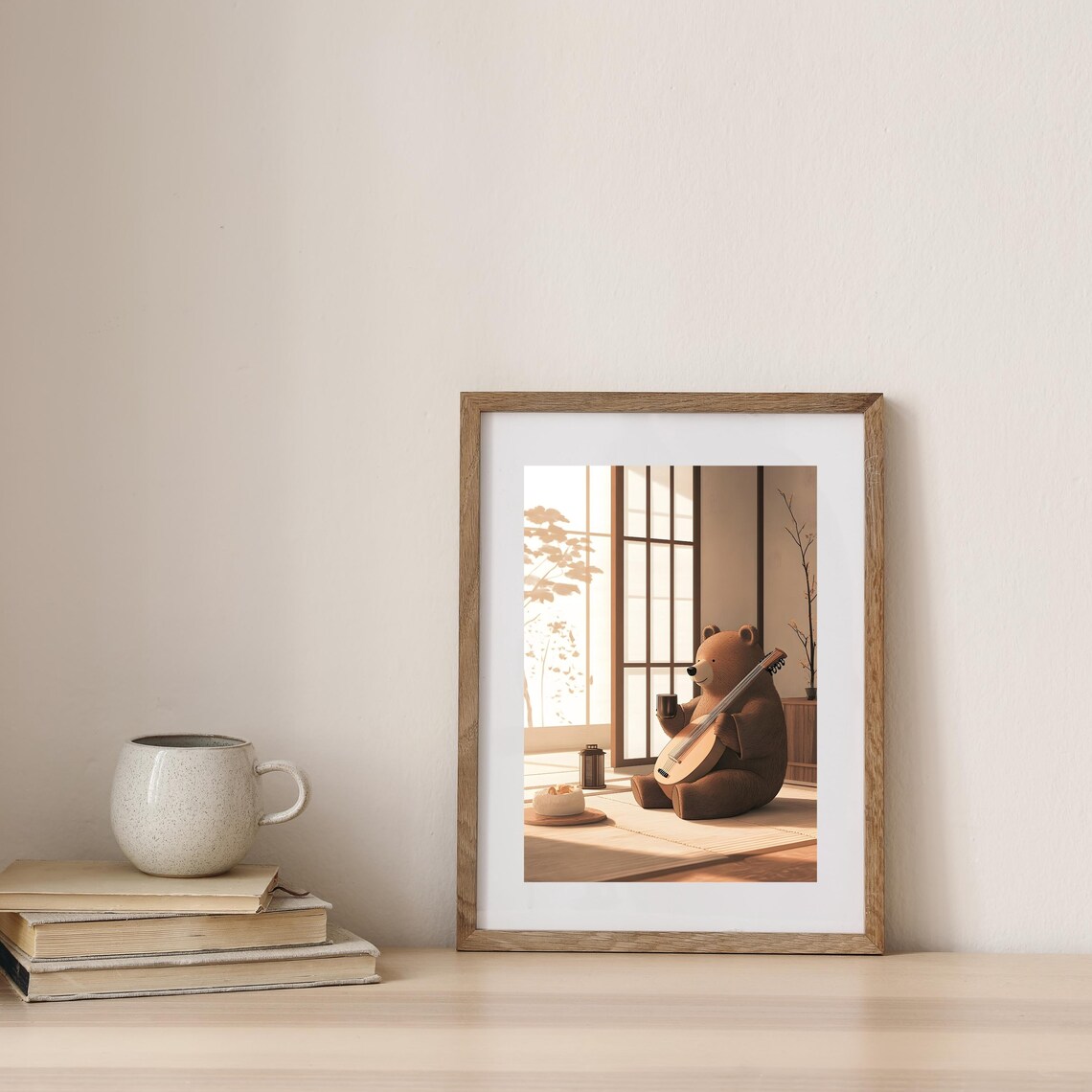Cozy Bear Playing Lute Japanese Tea Room Relaxing Animal Art Poster - Image 7