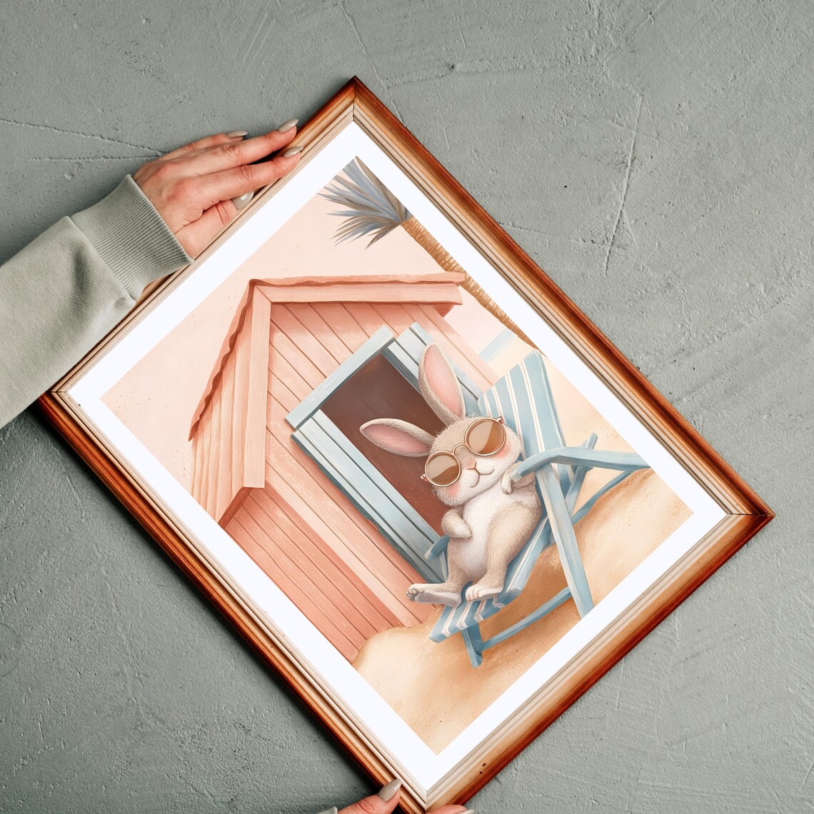 Relaxing Bunny in Sunglasses on Beach Chair at Pink Beach Hut Poster - Image 3