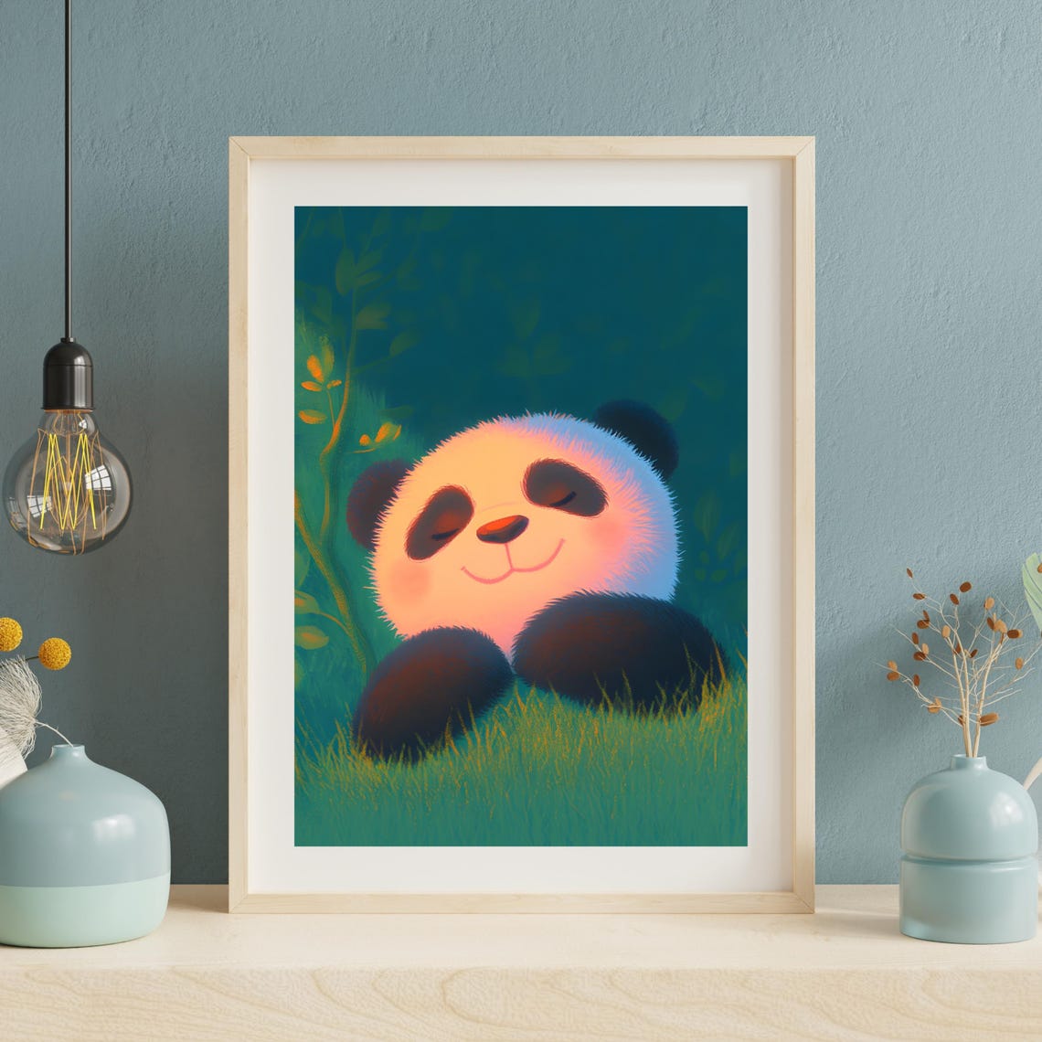 Sleeping Baby Panda Resting In Grass Night Forest Nursery Poster - Image 3