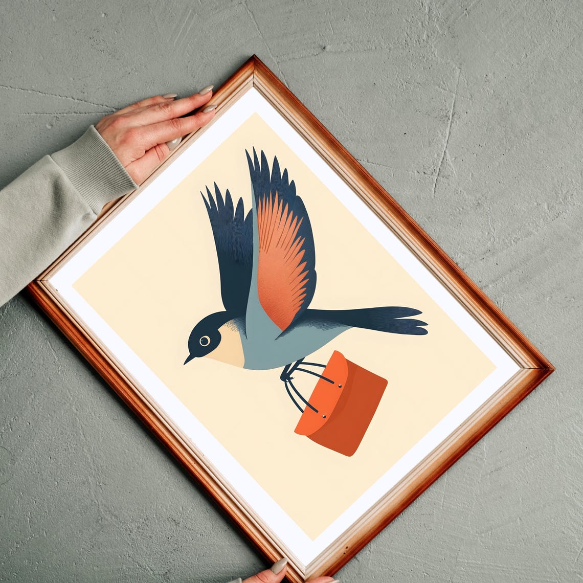 Stylized Bird in Flight Carrying an Orange Leather Satchel Poster - Image 8