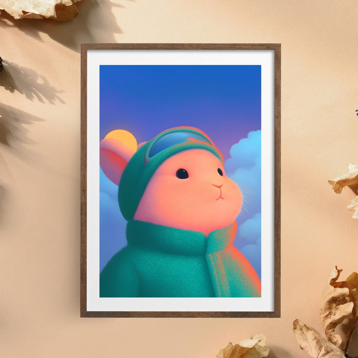 Adventurous Bunny In Aviator Cap Gazing At Sunset Sky Art Poster - Image 3