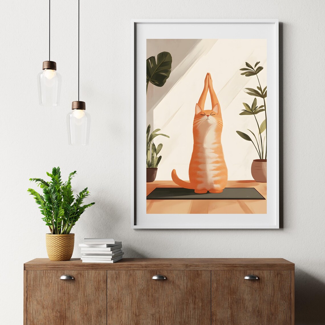 Orange Cat Stretching in Yoga Pose on Mat in Sunlit Room Poster - Image 6