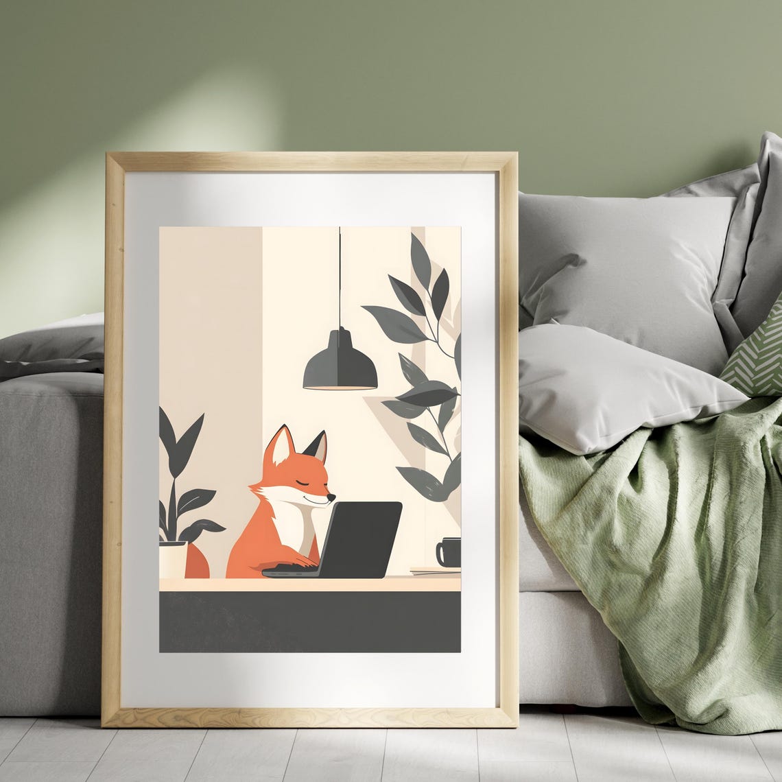 Fox Working Laptop Minimalist Office Desk Cute Animal Art Poster - Image 2