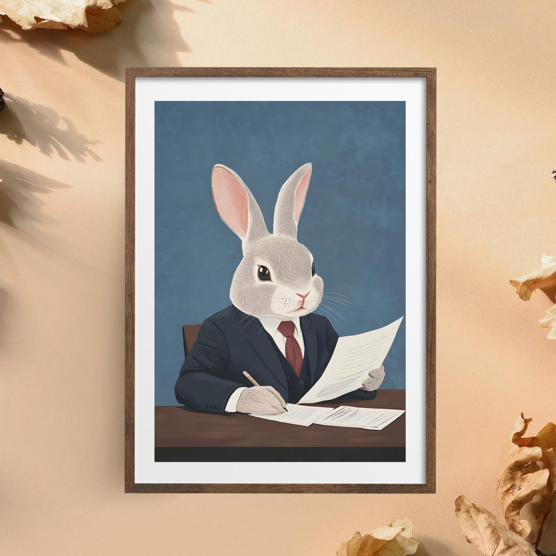 Professional Rabbit Business Suit Signing Documents Office Art Poster