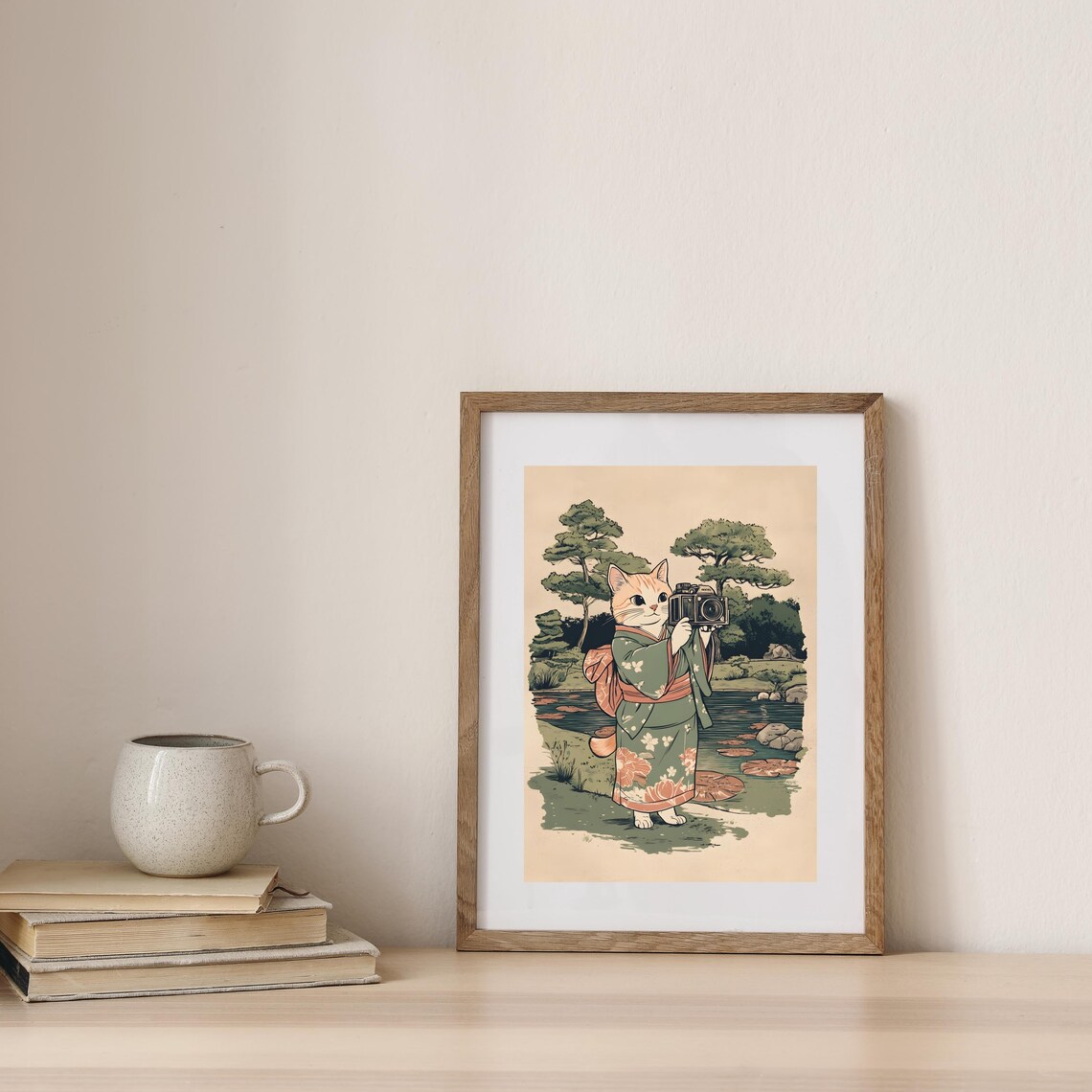 Ginger Cat Photographer in Kimono Holding Vintage Camera Poster - Image 5