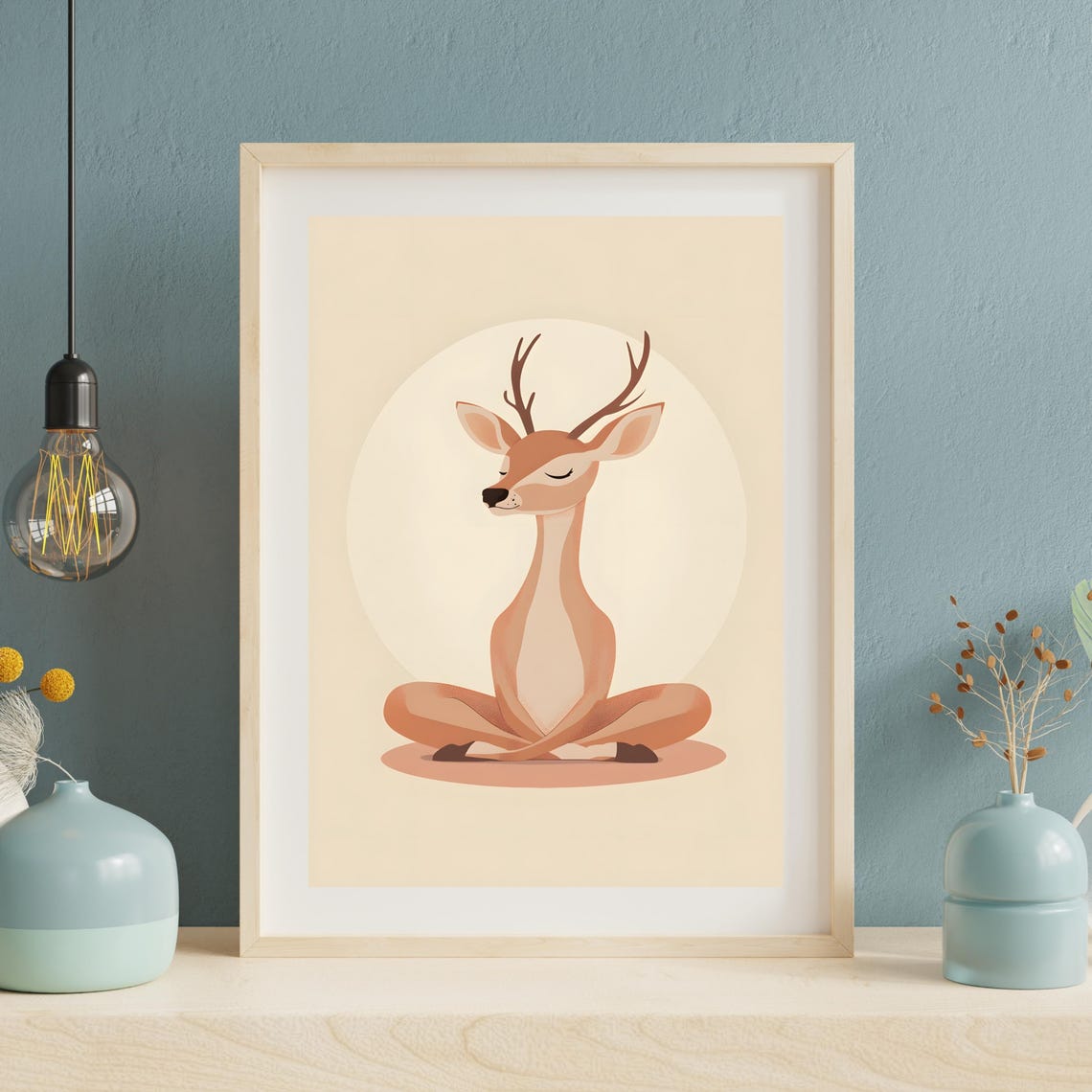 Meditating Deer Lotus Pose Minimalist Zen Yoga Studio Art Poster - Image 3