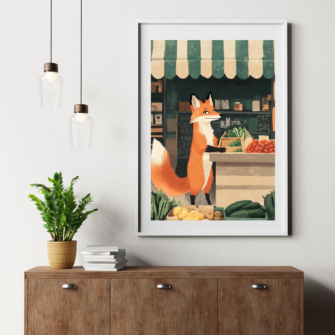 Clever Red Fox Browsing a Farmers Market Vegetable Stall Under an Awning Poster - Image 5
