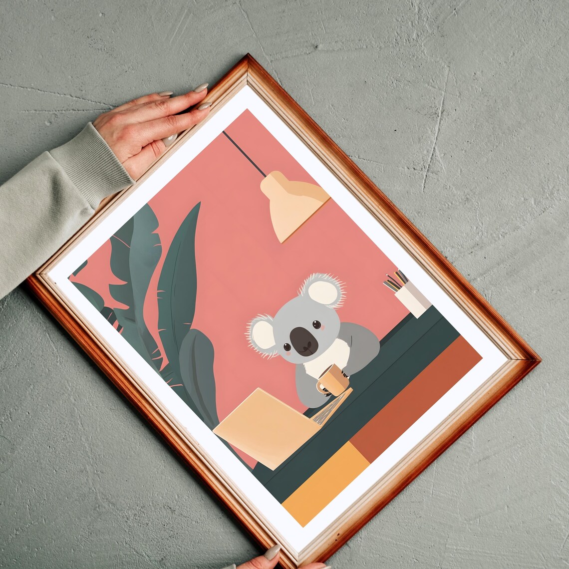 Cozy Koala Office Desk Laptop Coffee Minimalist Work Art Poster - Image 3