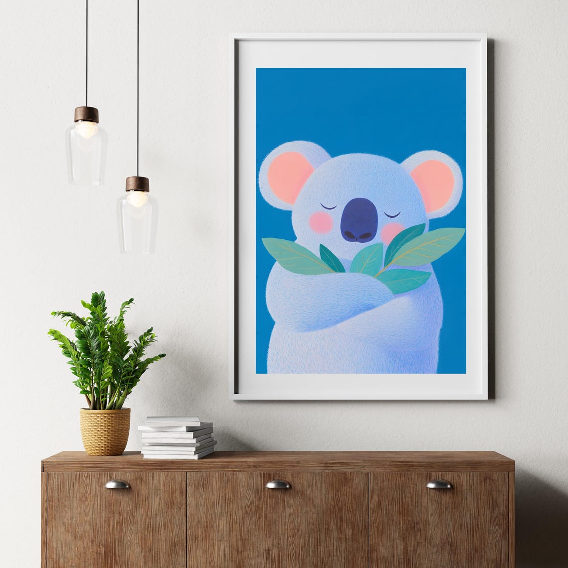 Sleepy Blue Koala Hugging Eucalyptus Leaves Nursery Animal Poster - Image 3