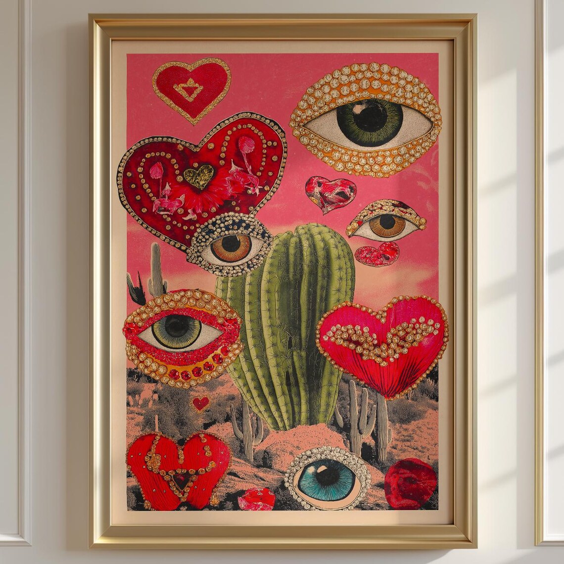 Surreal Desert Eye Heart Cactus Collage Maximalist Desert Wall Art