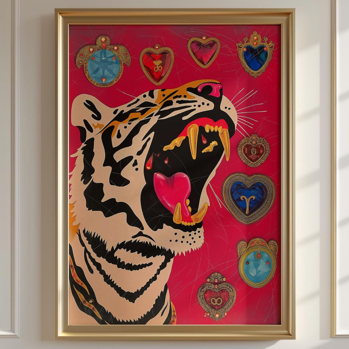 Pop Art Tiger Poster, Maximalist Zodiac Heart Print