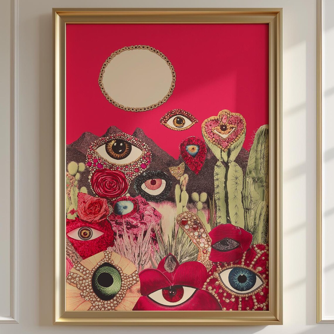 Surreal Eye Desert Collage Mystical Red Sky Maximalist Wall Art