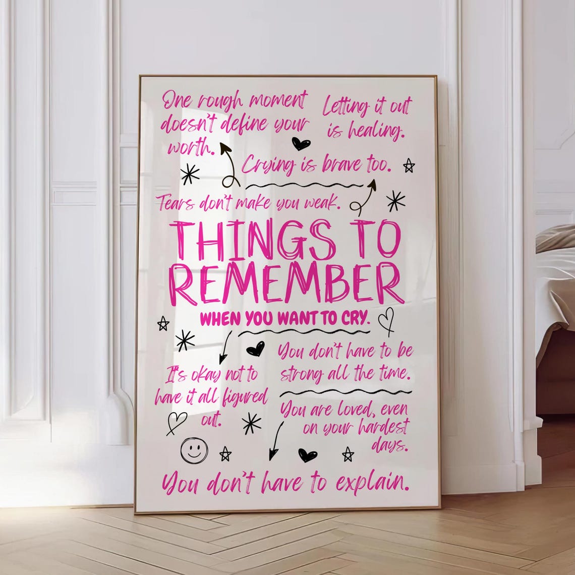 Things To Remember Print Pink Dopamine Decor Girly Collage Dorm Room Apartment Positive Quote Art Hand Written Motivational Gift