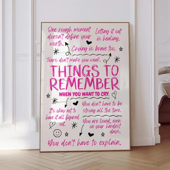 Things To Remember Print Pink Dopamine Decor Girly Collage Dorm Room Apartment Positive Quote Art Hand Written Motivational Gift