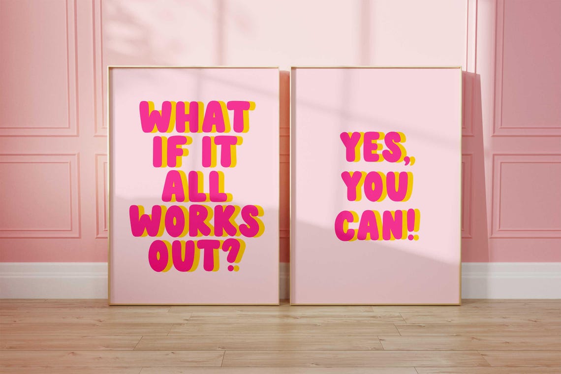 What If It All Works Out Pink Yellow Retro Typography Poster - Image 3