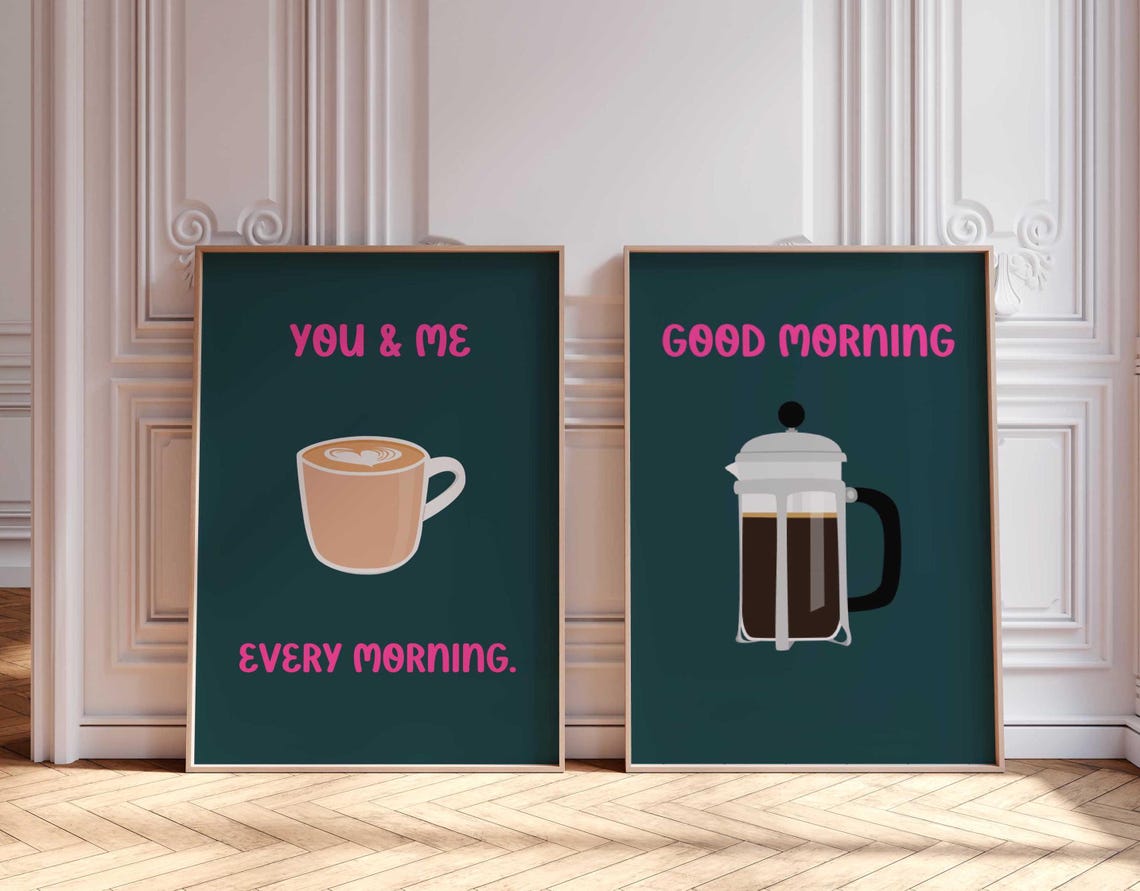 Fun Good Morning French Press Coffee Bold Modern Kitchen Poster - Image 4