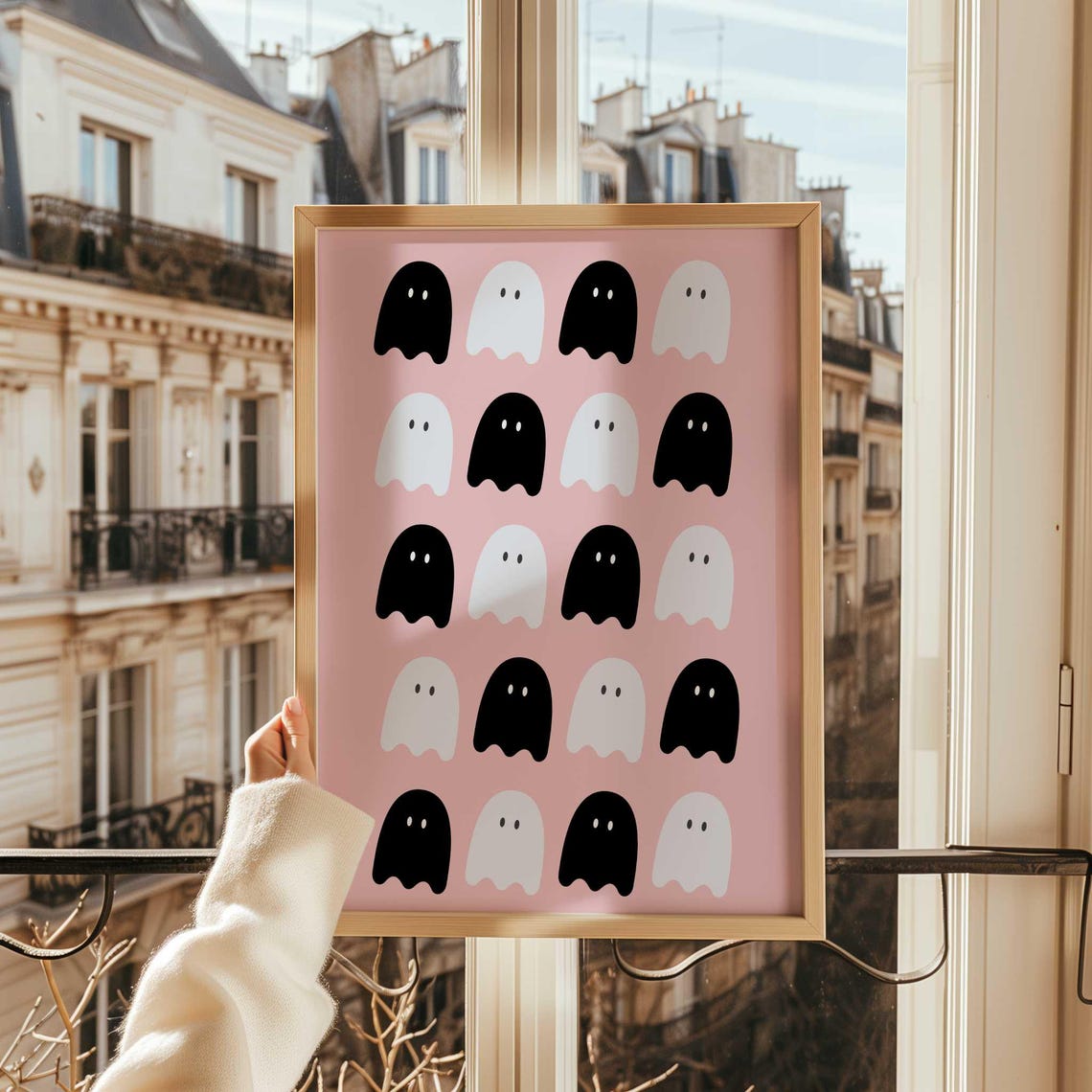Cute Black And White Ghosts On Pink Halloween Party Wall Poster - Image 3