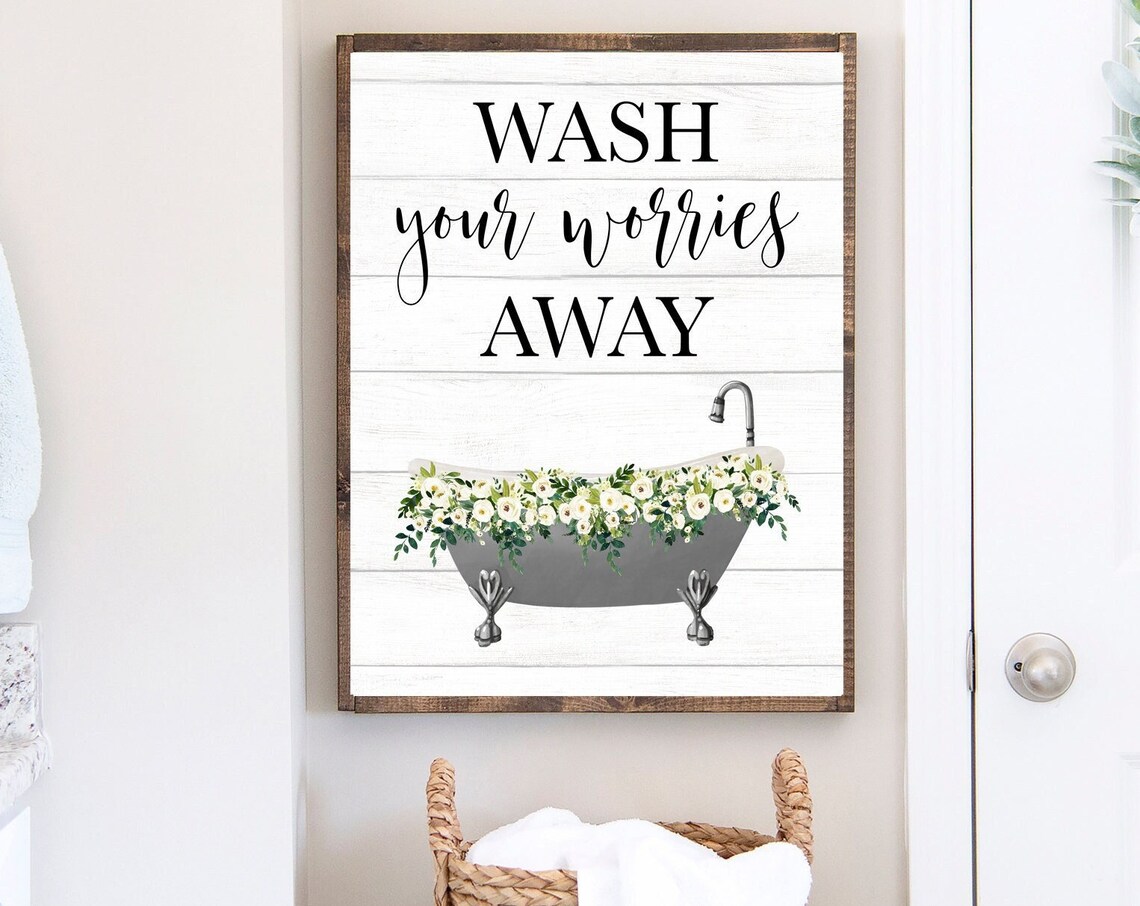Gray Clawfoot Bathtub With Flowers Wash Your Worries Away Poster