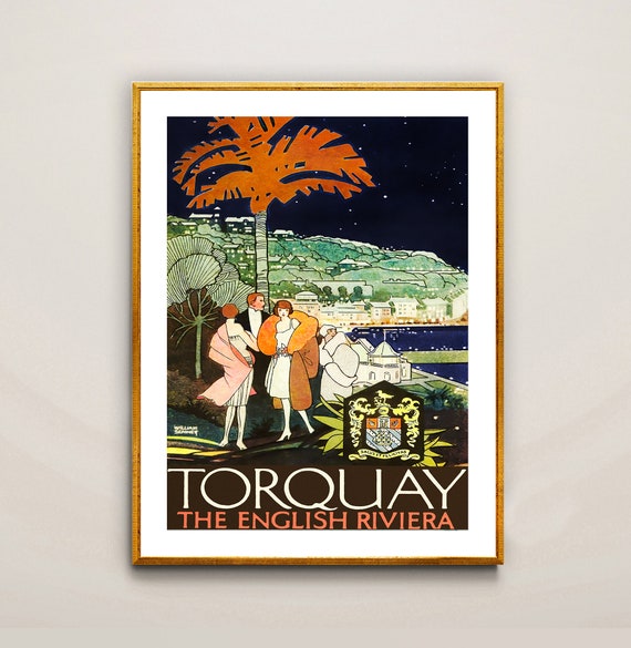 Torquay The English Riviera Vintage Travel Poster Torquay Poster Travel Devon Wall Art Gift Idea