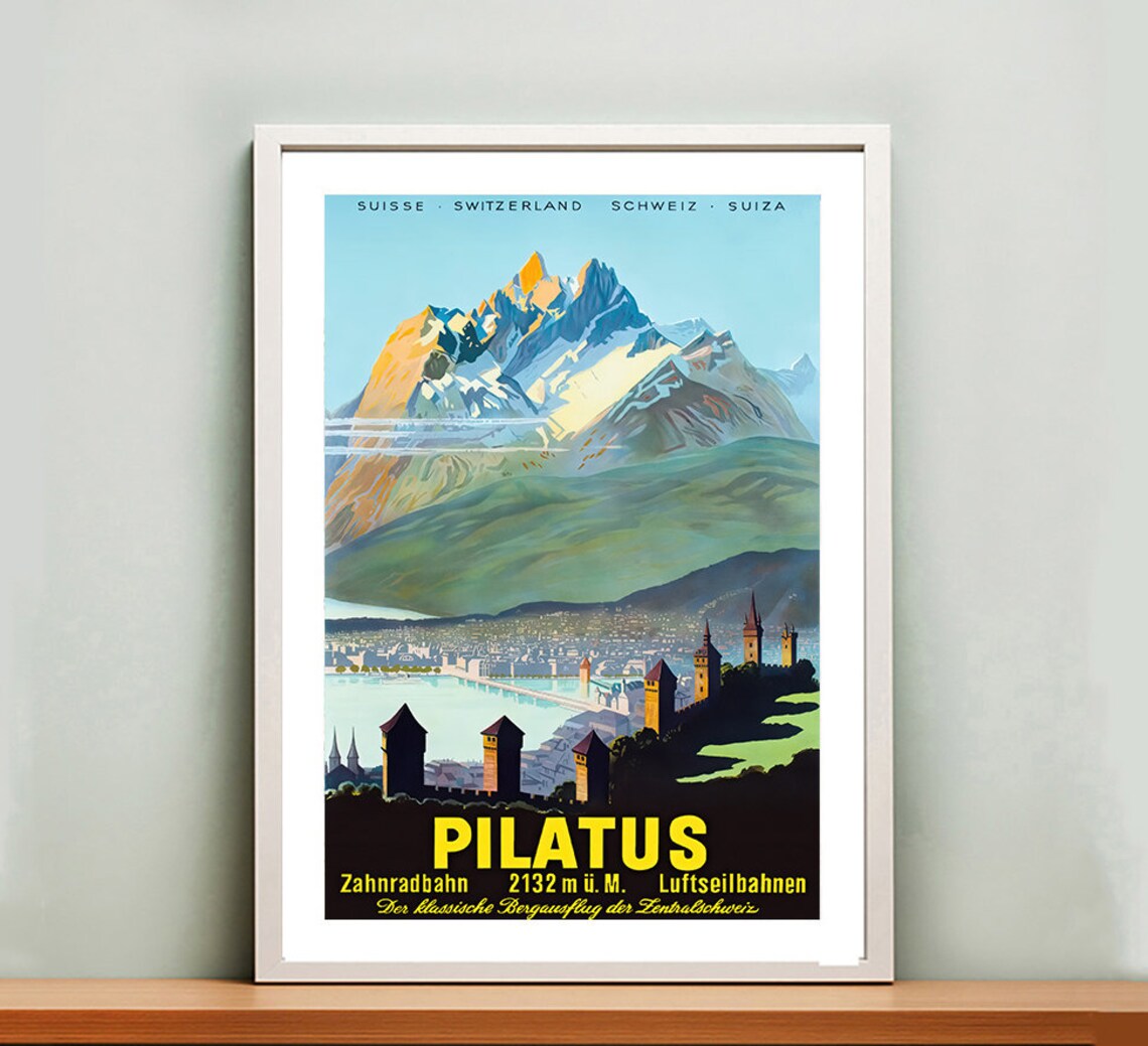 Pilatus Switzerland Vintage Travel Poster, Travel Poster