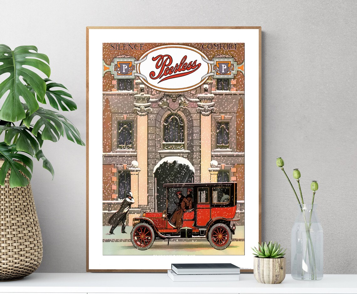 Peerless Silence Comfort Red Motorcar Snow Vintage Auto Poster