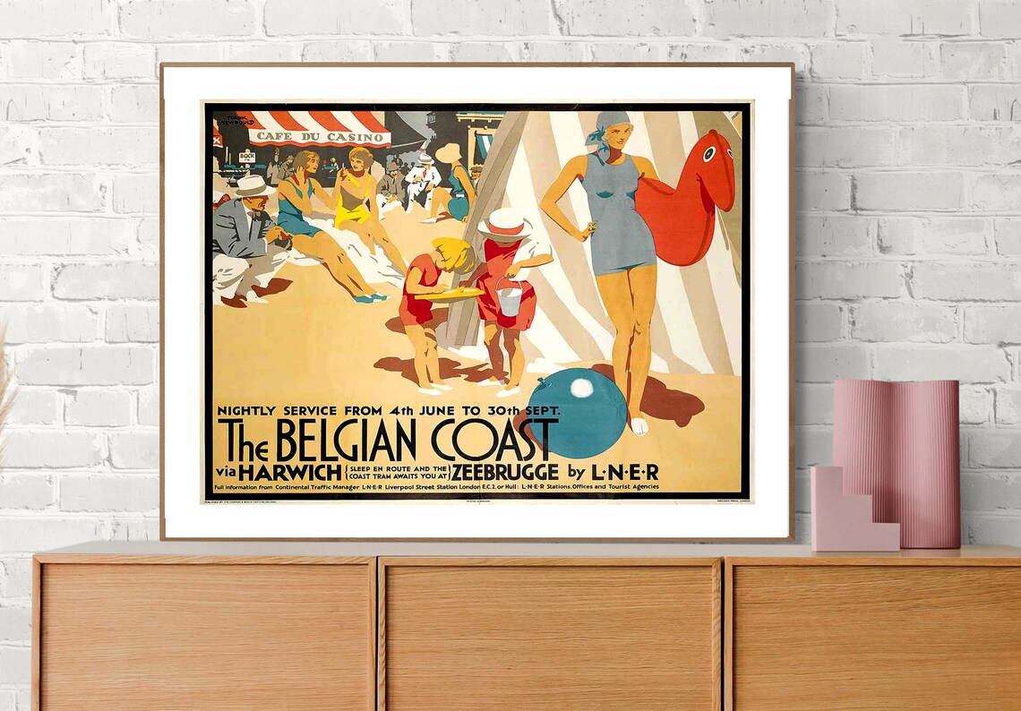 The Belgian Coast Via Harwich Vintage Travel Poster