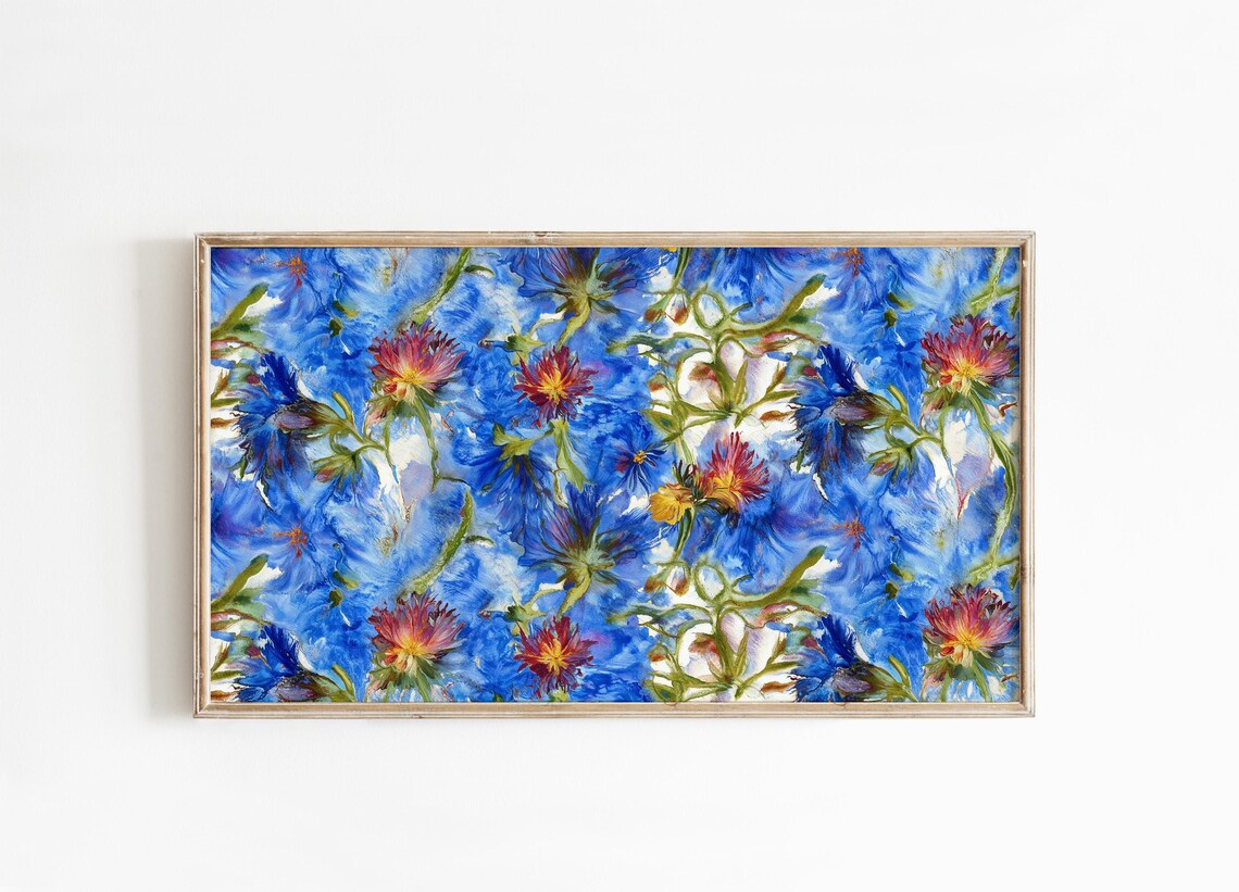 Abstract Blue Floral Watercolor Bold Modern Botanical Art Poster