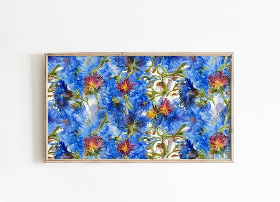 Abstract Blue Floral Watercolor Bold Modern Botanical Art Poster