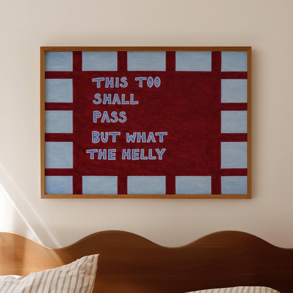 This Too Shall Pass Blue Quote Poster, Mid-Century