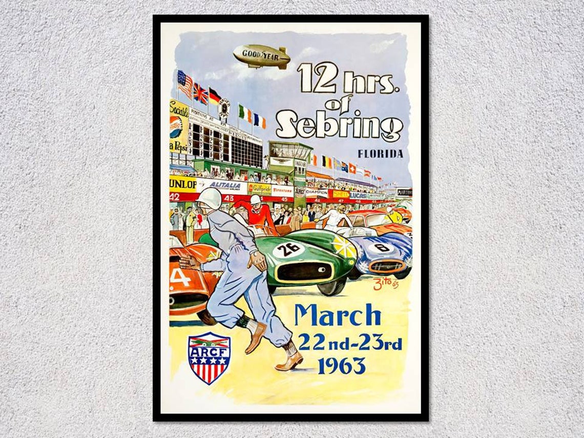 1963 Sebring 12 Hours Florida Vintage Motor Racing Event Poster