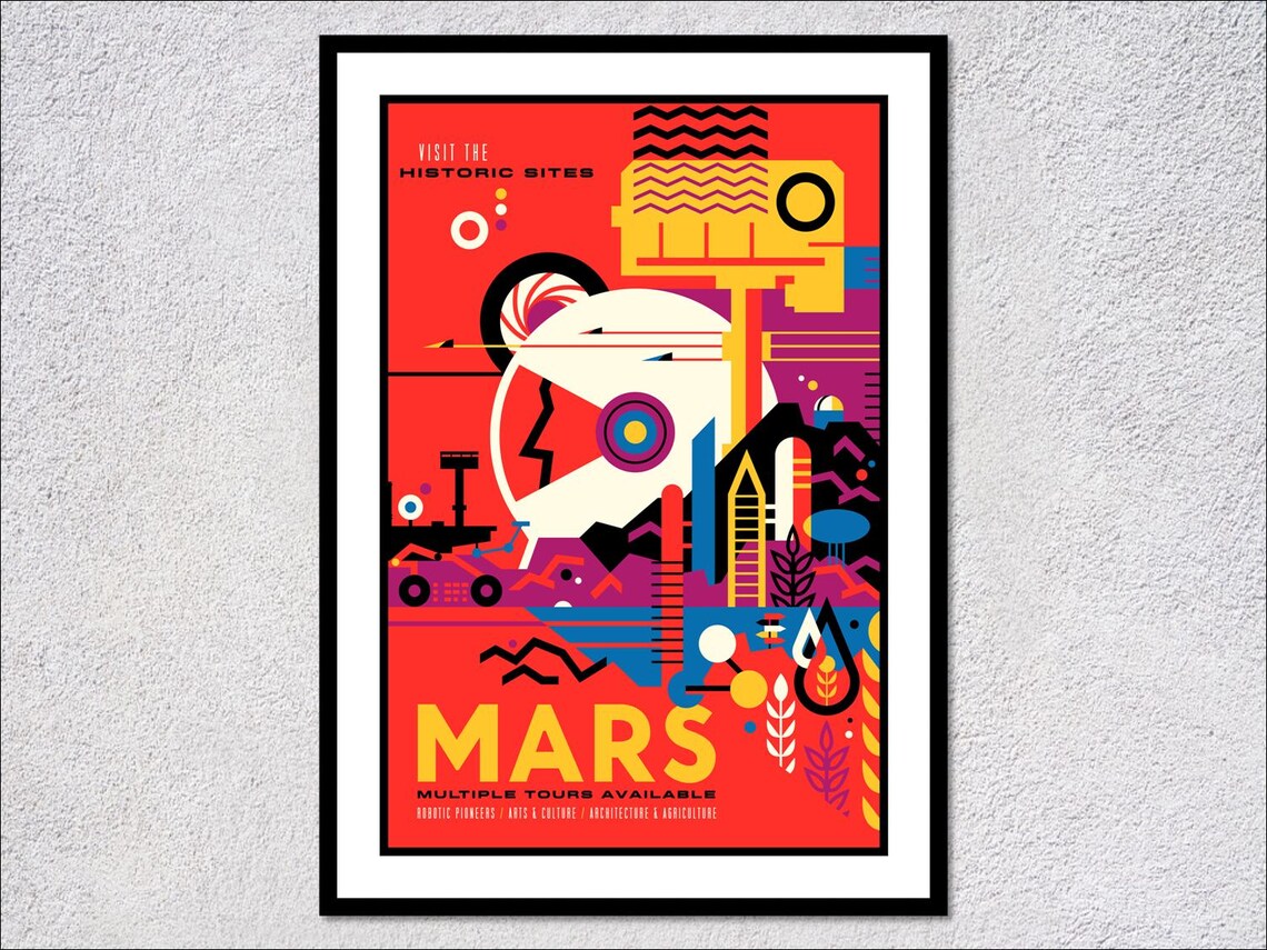Mars Visit The Historic Sites Retro Space Tourism Travel Poster Print