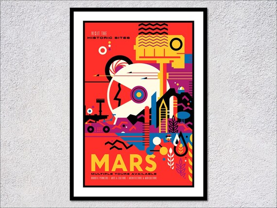 Mars Visit The Historic Sites Retro Space Tourism Travel Poster Print