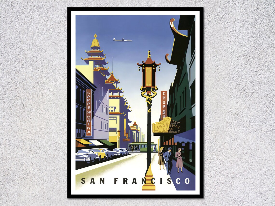 San Francisco Chinatown Pagoda Street Vintage California Travel Poster