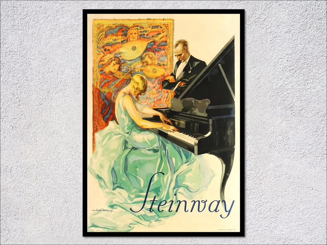 Steinway Sons Vintage Piano Advertising Poster Elegant Woman Grand Music Ad