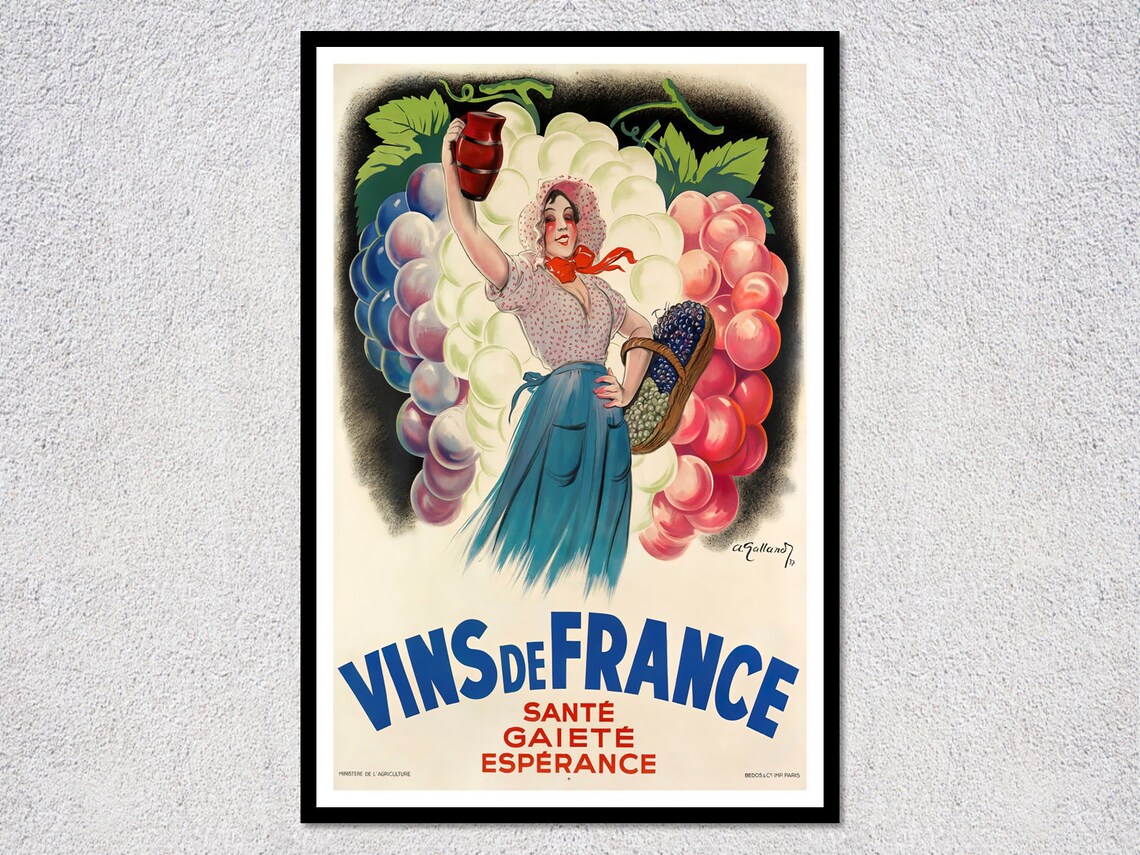 Vins De France 1938 Vintage French Wine Poster