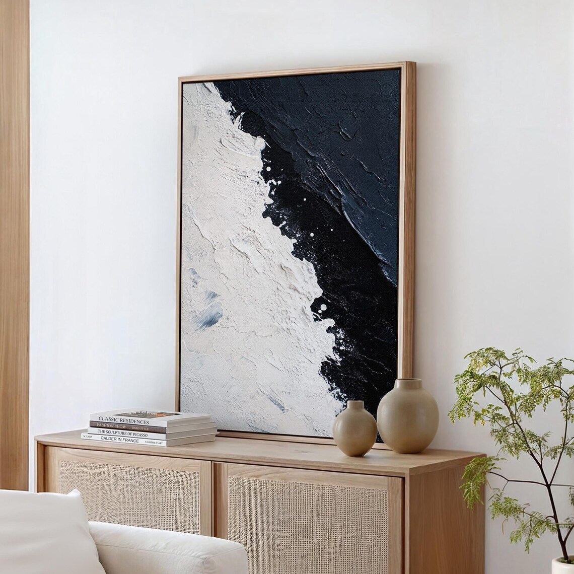 Bold Abstract Black And White Textured Painting