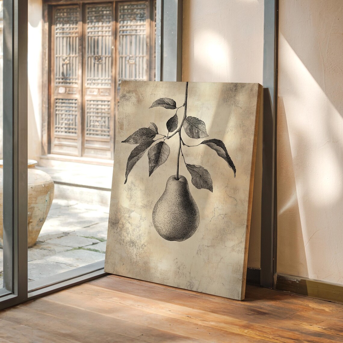 Vintage Pear Illustration, Rustic Botanical Fruit Art Print