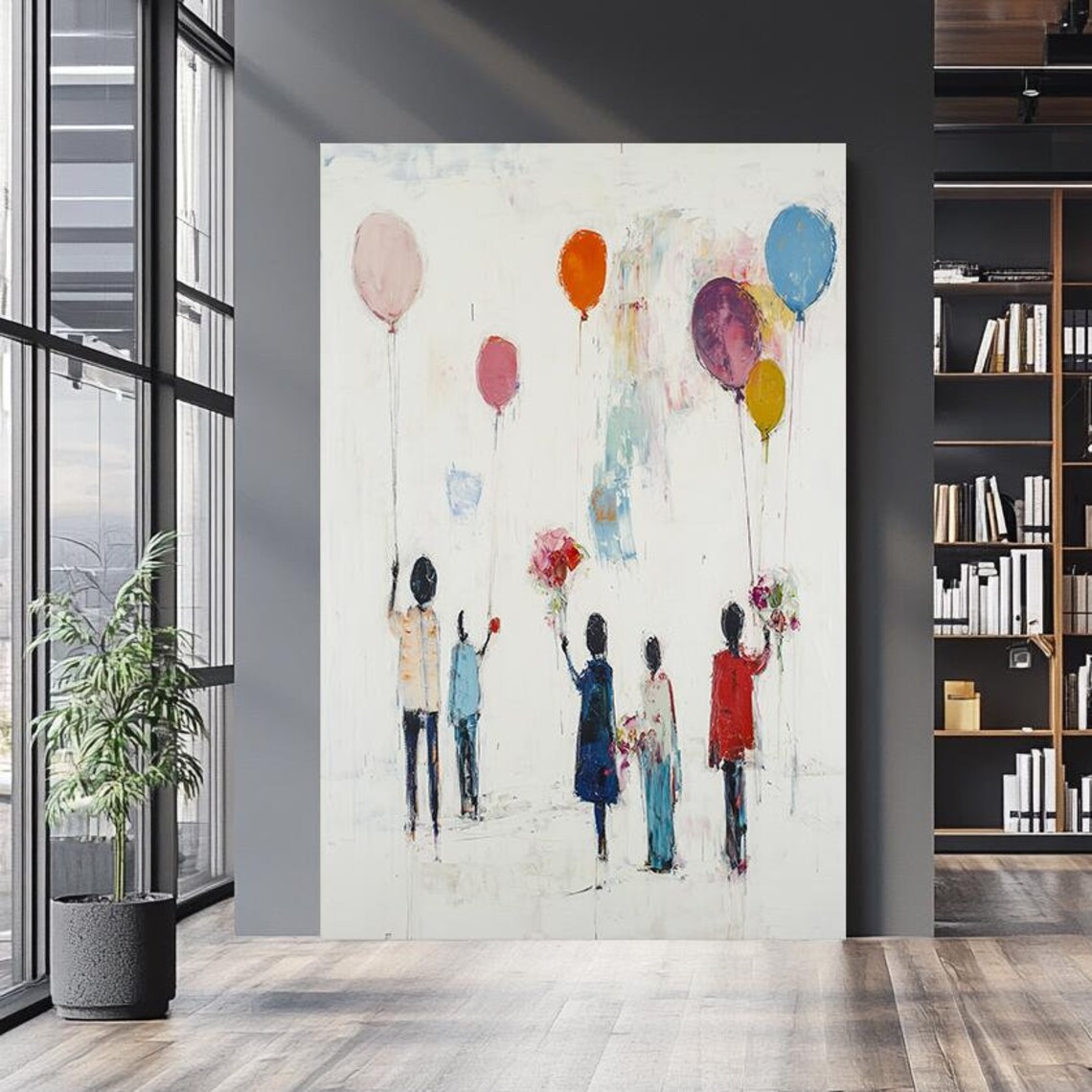 Balloon People Abstract Minimalist Kids Room Nursery Colorful Poster