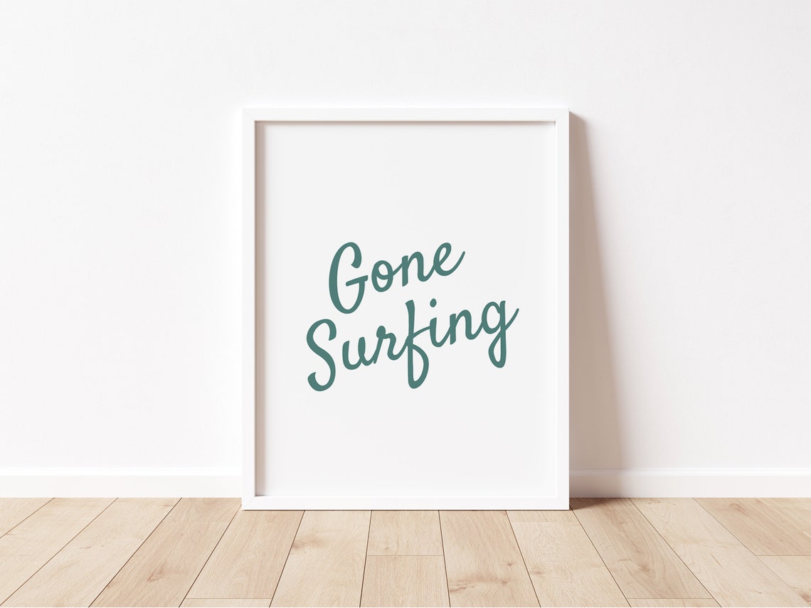 Gone Surfing Sea Green Script Framed Poster for Surf Room Decor - Image 2