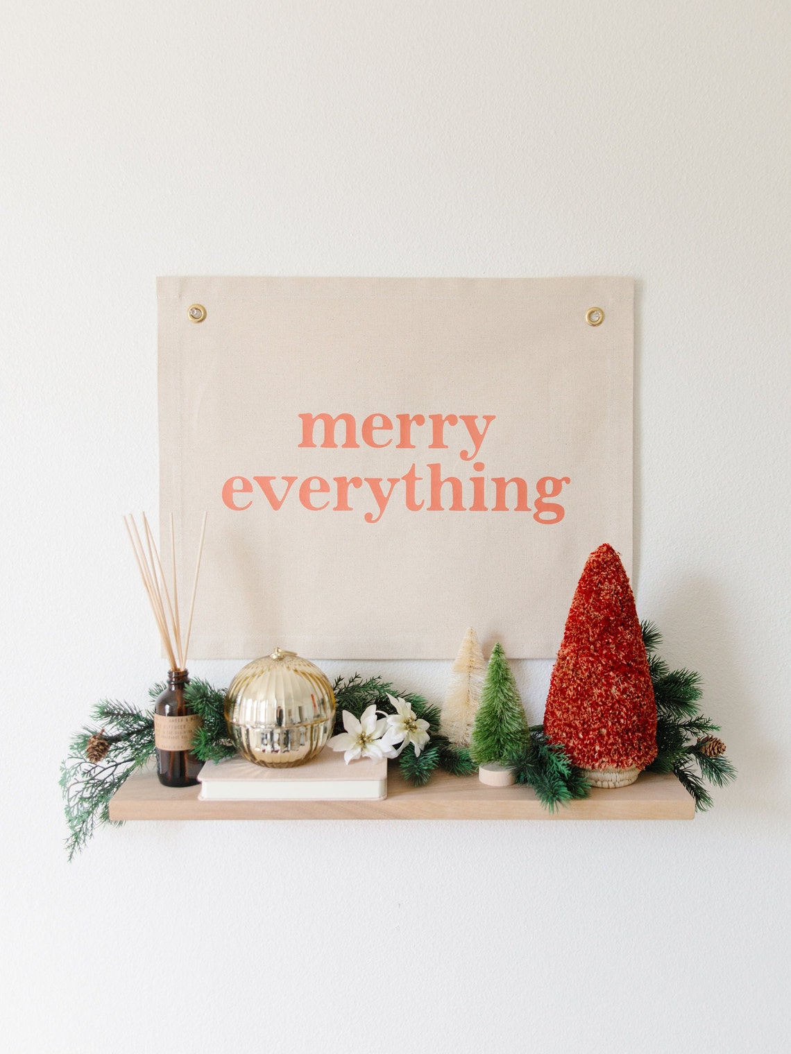 Merry Everything Coral Serif Christmas Canvas Flag Seasonal Wall Art - Image 3