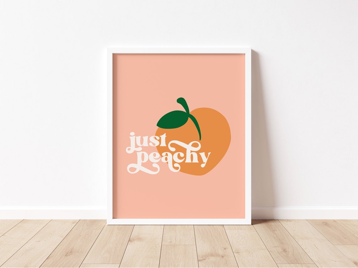 Just Peachy Retro Script Peach Illustration Framed Poster for Kitchen - Image 3