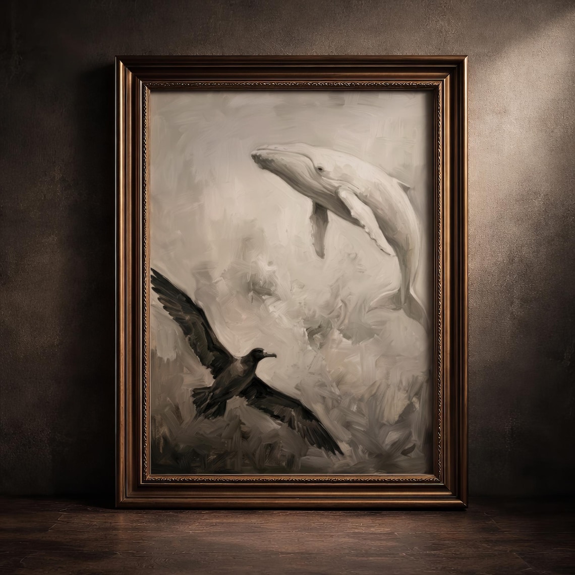 Whale And Albatross Painting, Dark Academia Sea Life