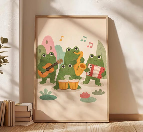 Frogs Playing Instruments, Playful Musical Poster