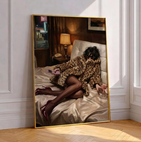 Dark Feminine Martini Art Print Mob Wife Cocktail Moody Old Money Fashion Poster Leopard Coat Chic Y2k Bar Cart Decor Digital Download