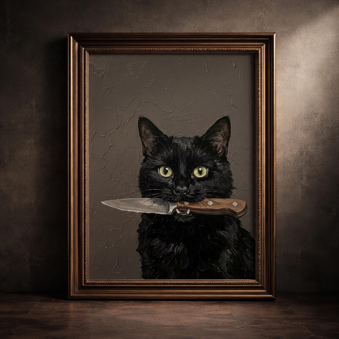 Funny Black Cat With Knife, Dark Academia Poster