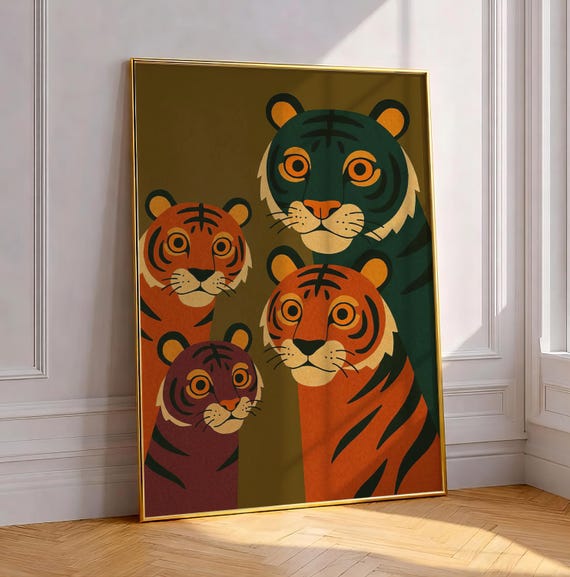 Nosy Tigers Art Print, Boho Wild Life