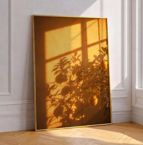 Lemon Branch Window Shadow Art Mediterranean Citrus Amalfi Coast Print Italian Villa Decor Golden Hour Botanical Poster Digital Download