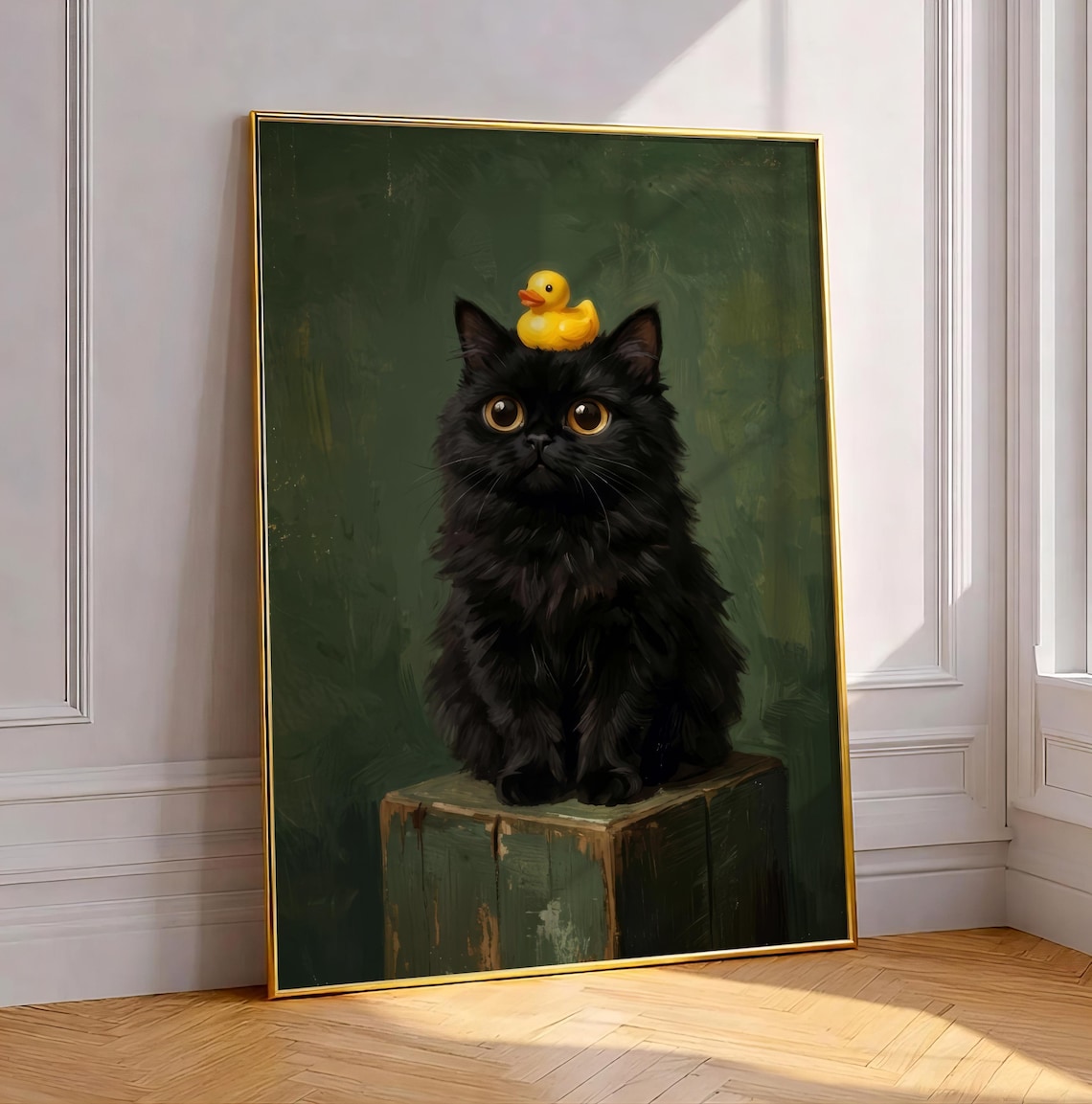 Funny Black Cat Bathroom Art Print, Moody Green Bath