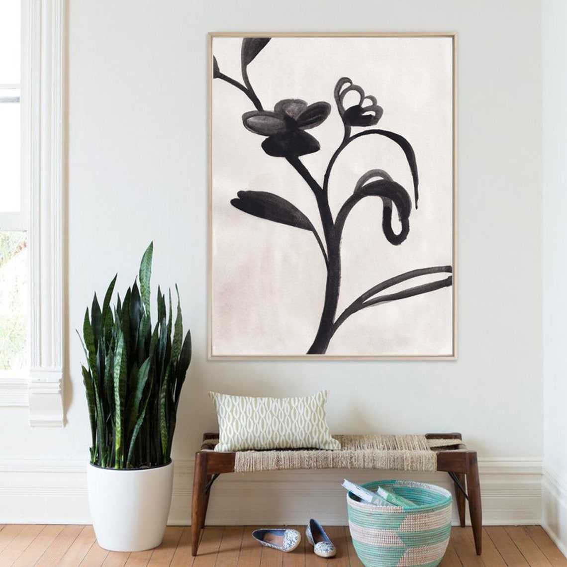 Elegant Black and White Botanical Line Art Floral Poster Decor - Image 2