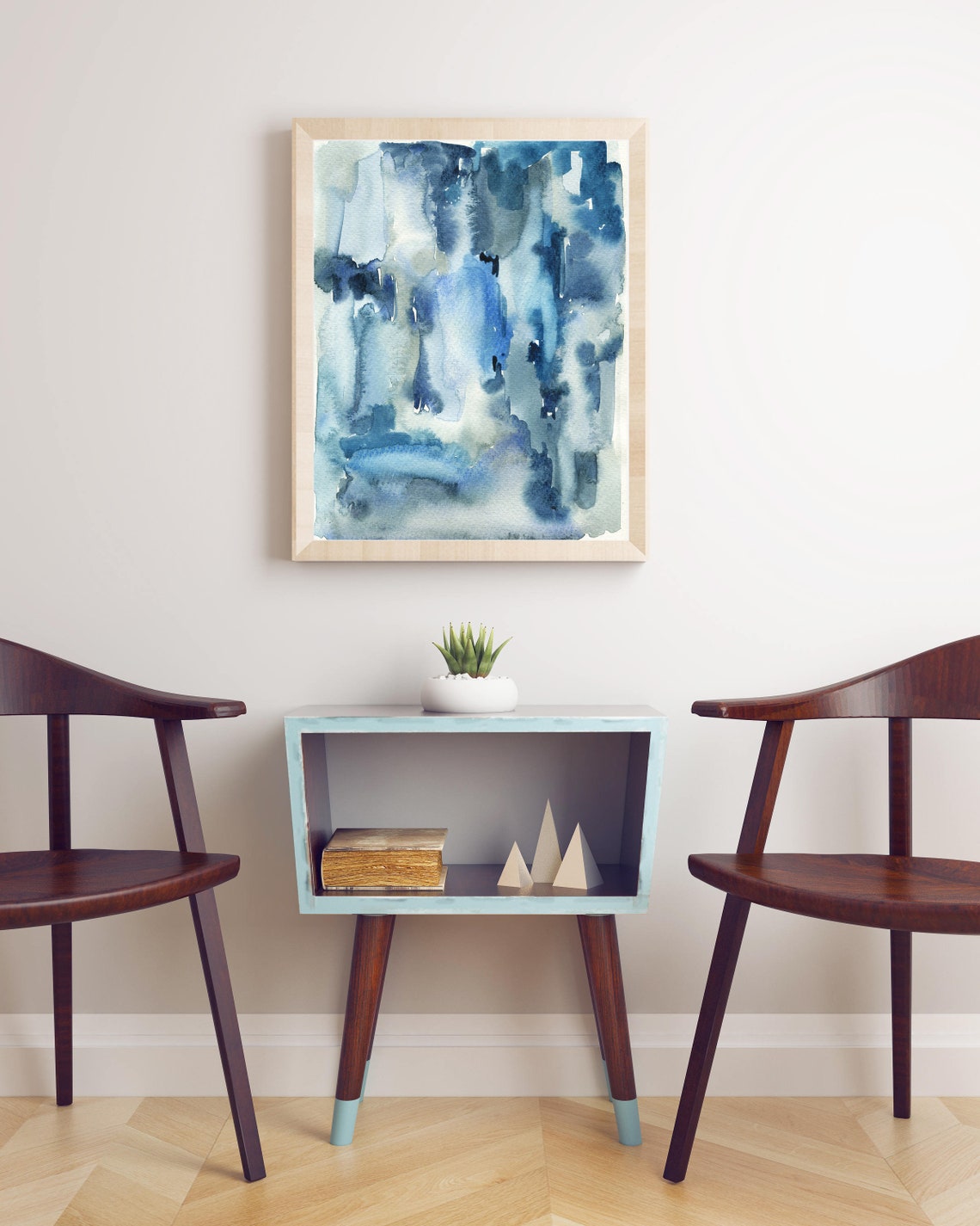 Indigo Blue Abstract Watercolor Brushstroke Modern Art Poster - Image 3